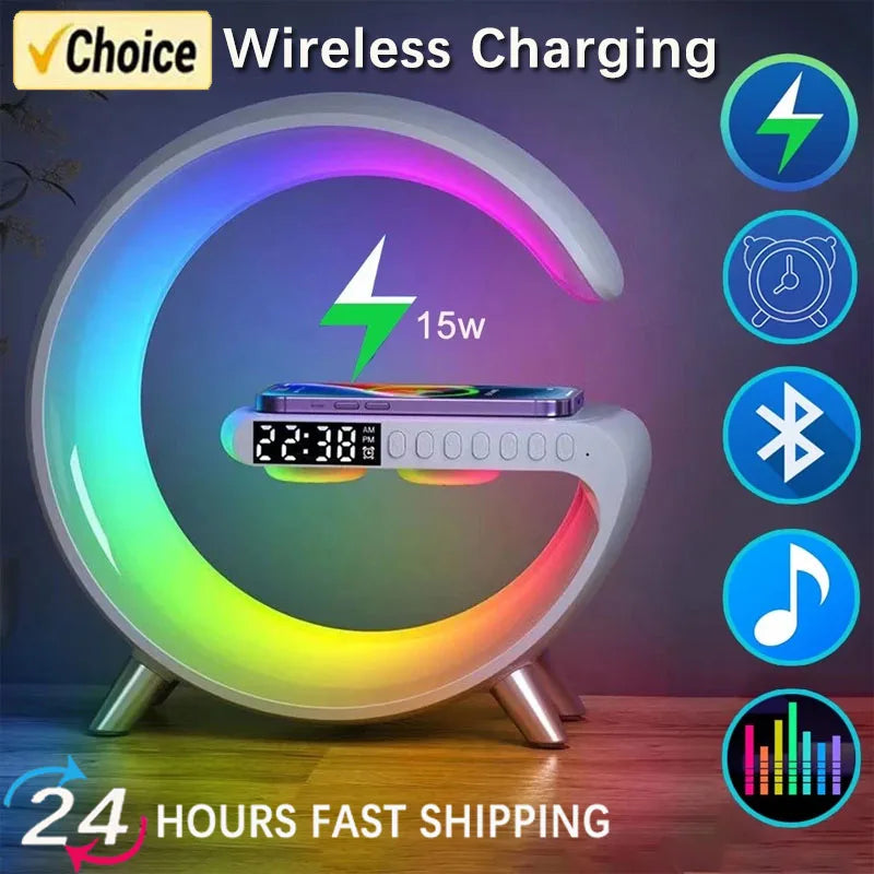 Multifunction Wireless Charger Pad Stand Speaker TF RGB Night Light 15